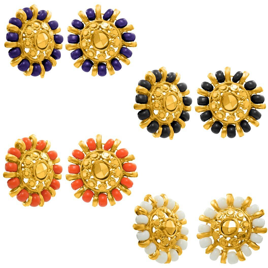 Nakabh Combo of 4 Gold Plated Moti Stud Tops Earrings for Women (Pack of 4 Pairs) (Combo - 01)