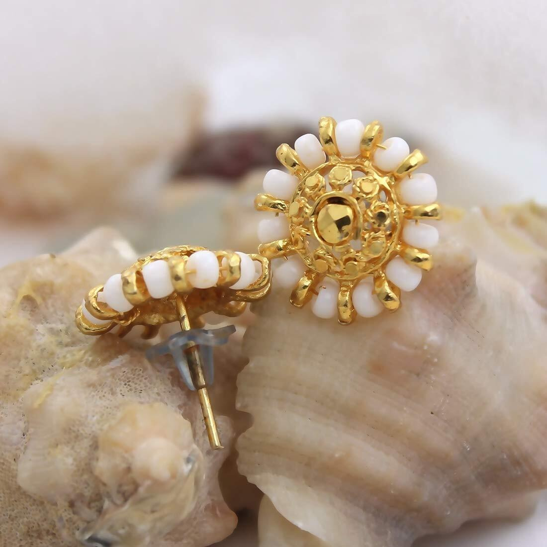 Nakabh Combo of 4 Gold Plated Moti Stud Tops Earrings for Women (Pack of 4 Pairs) (Combo - 01)