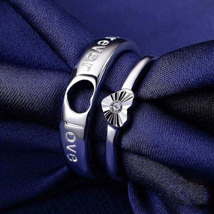 Fashion Frill Delicate Rings For Women Crystal Silver Plated Heart Design Adjustable Silver Ring Finger Couple Ring For Women Girls Men Boys Rings Wife Girlfriend Valentine Classic