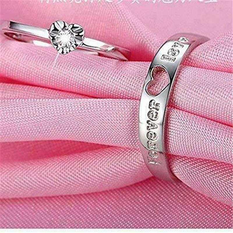 Fashion Frill Delicate Rings For Women Crystal Silver Plated Heart Design Adjustable Silver Ring Finger Couple Ring For Women Girls Men Boys Rings Wife Girlfriend Valentine Classic