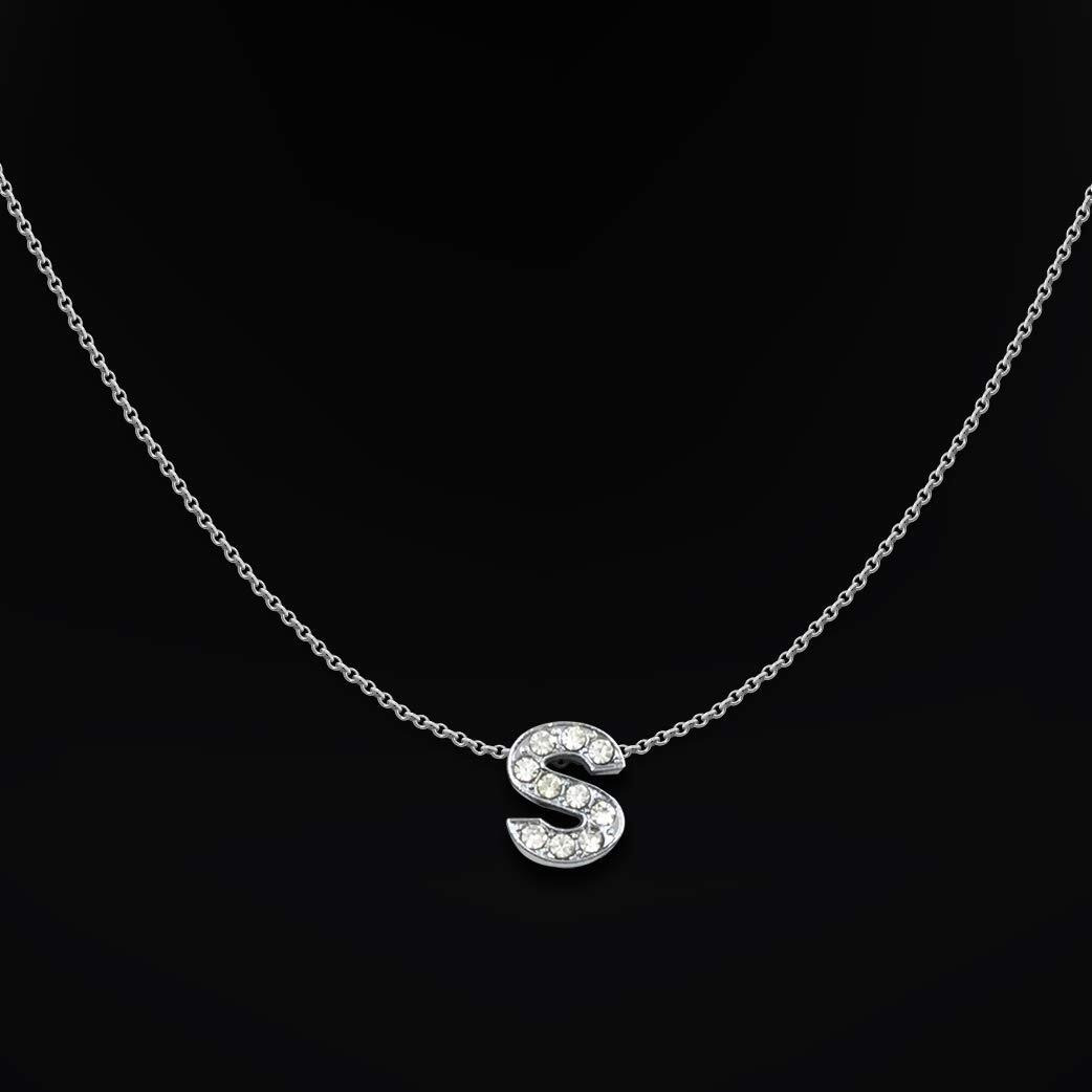 DREAMRAX Glittery Diamond Letter N Pendant With Shiny Silver Polish Chain For Womens