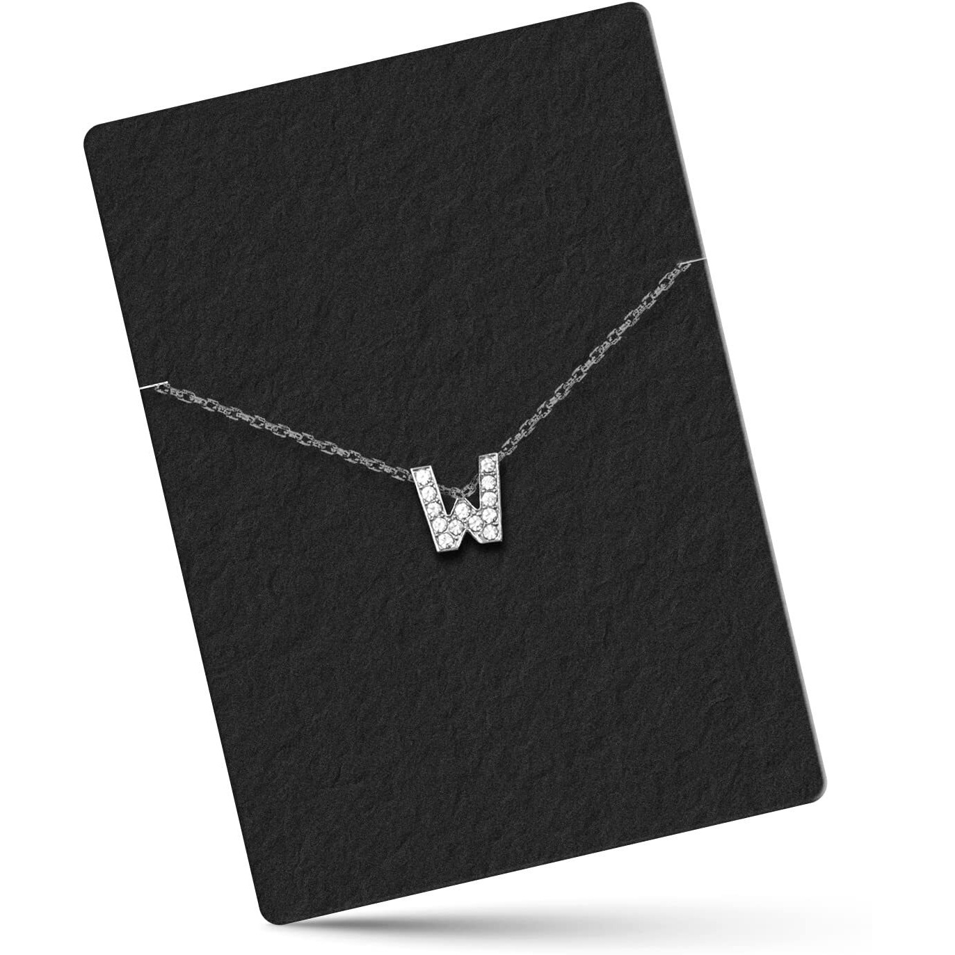 DREAMRAX Glittery Diamond Letter W Pendant with Shiny Silver Polish Chain