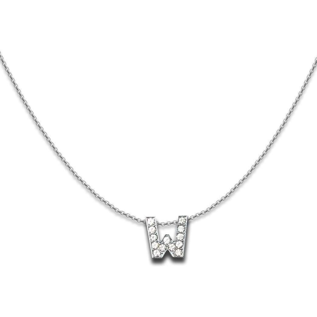 DREAMRAX Glittery Diamond Letter W Pendant with Shiny Silver Polish Chain
