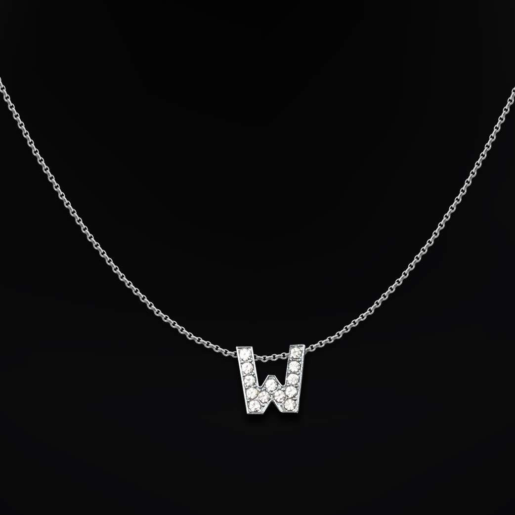 DREAMRAX Glittery Diamond Letter W Pendant with Shiny Silver Polish Chain