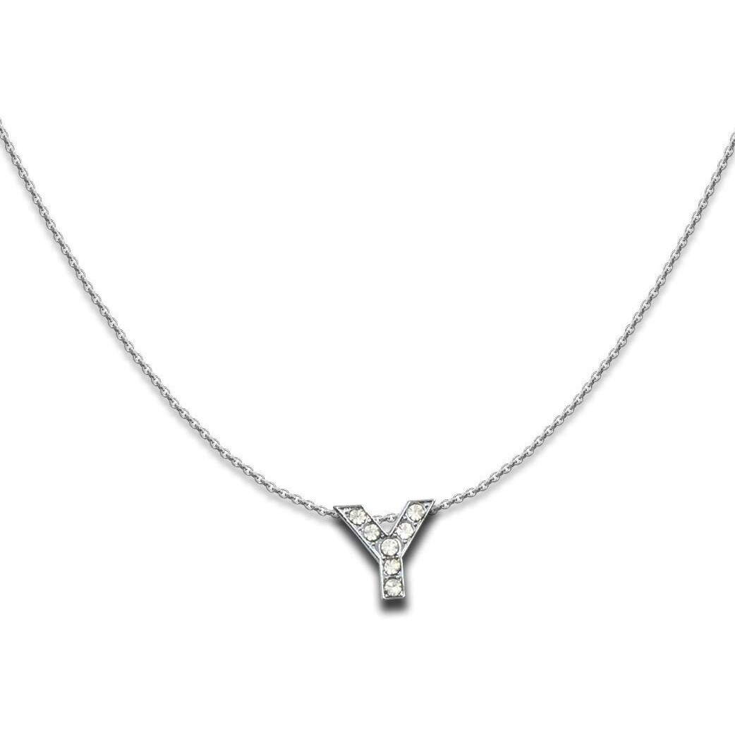 DREAMRAX Glittery Diamond Letter Y Pendant With Shiny Silver Polish Chain For Womens