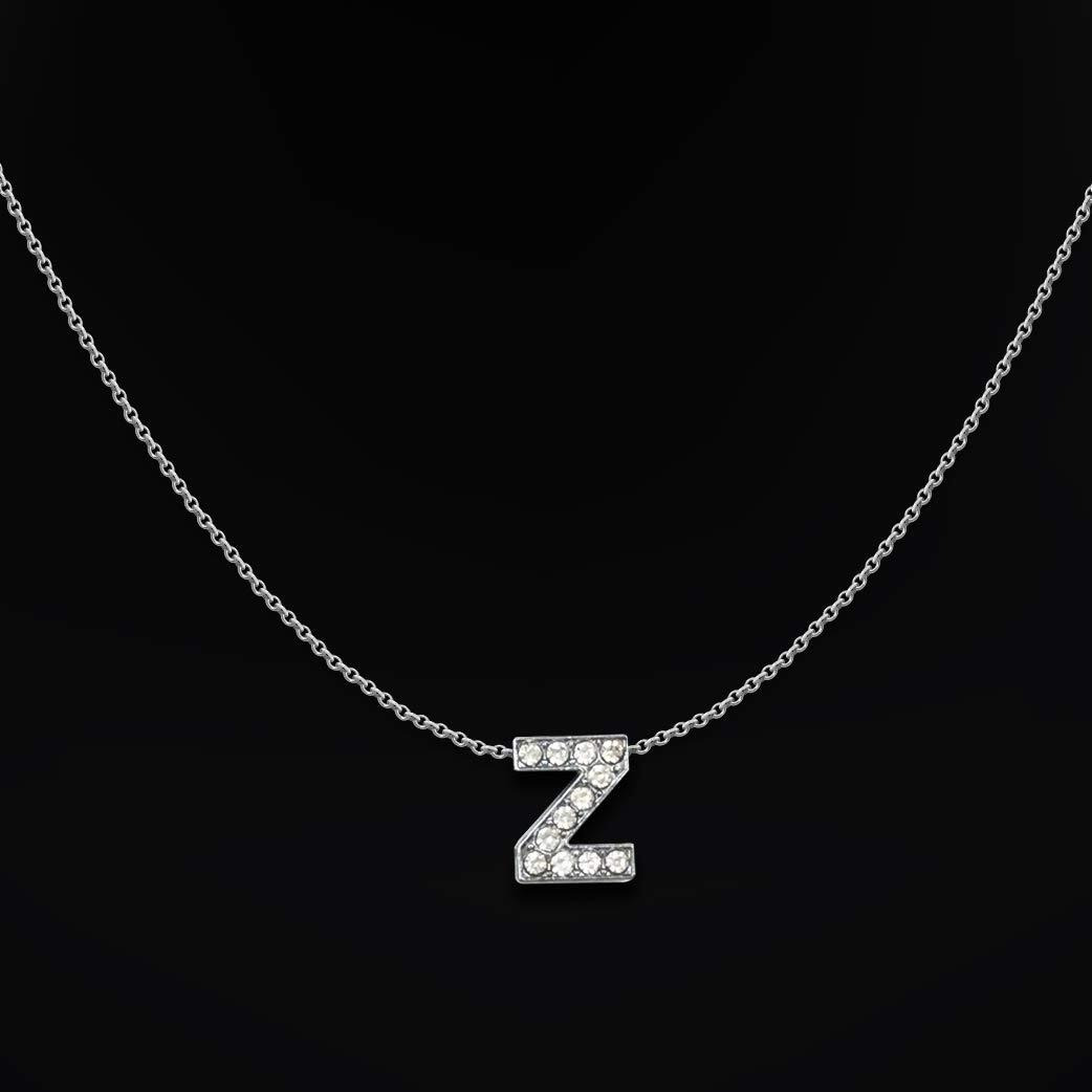 DREAMRAX Glittery Diamond Letter Z Pendant with Shiny Silver Polish Chain