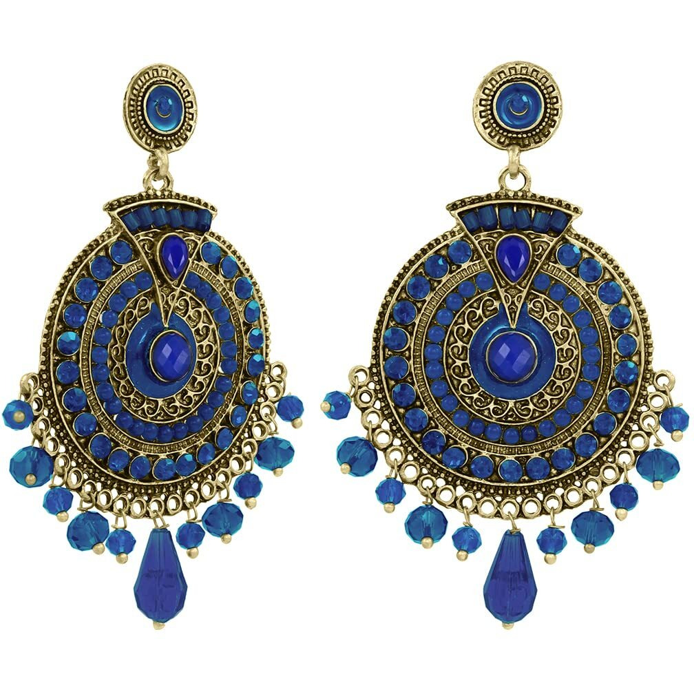 Nakabh Ethnic Gold Plated Oxidised Alloy Jhumki Earrings for Women Stylish (Design 05 (Blue))
