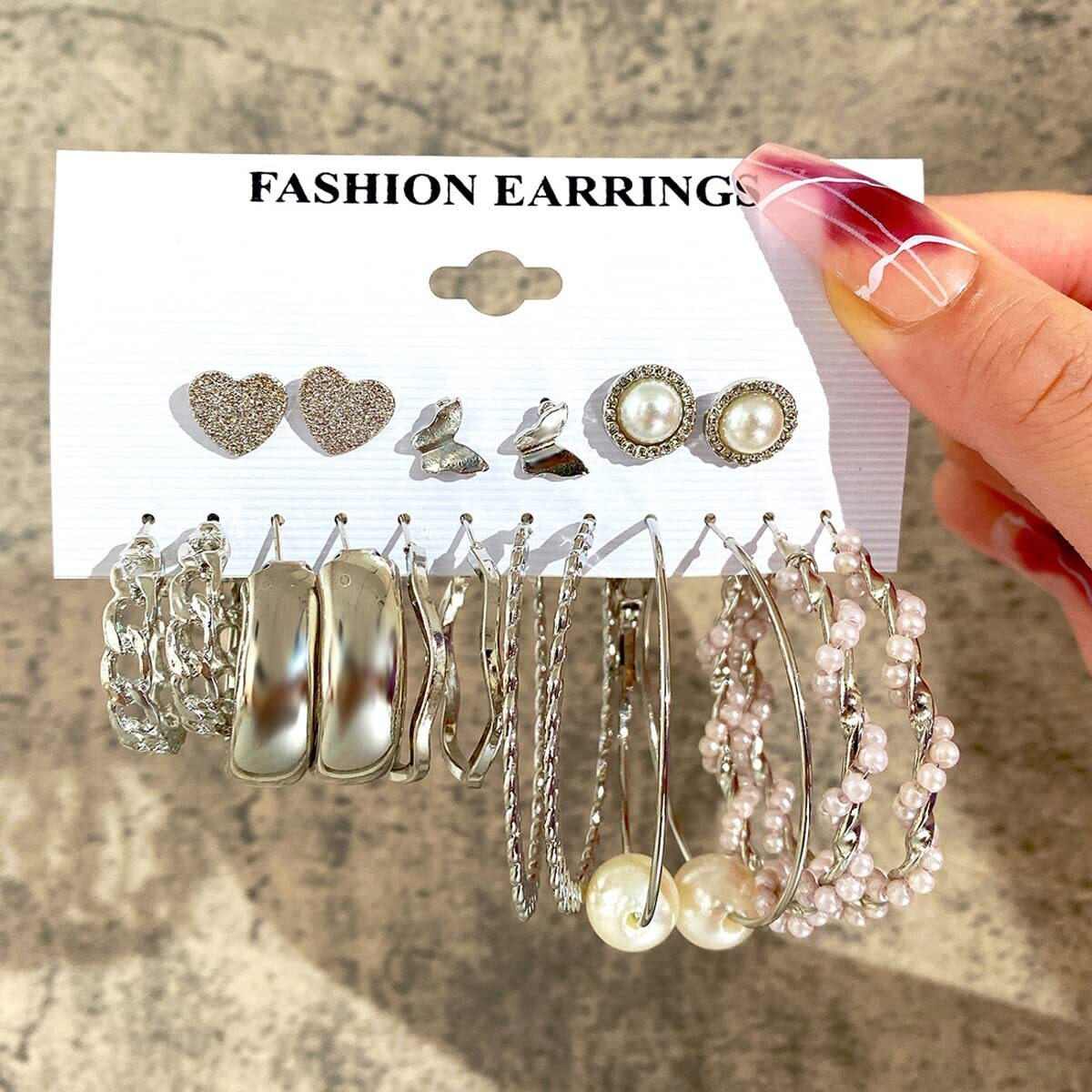 Jewels Galaxy Jewellery For Women Silver Plated Silver-Toned Contemporary Hoop Earrings Set of 9 (JG-PC-ERGT-8731)
