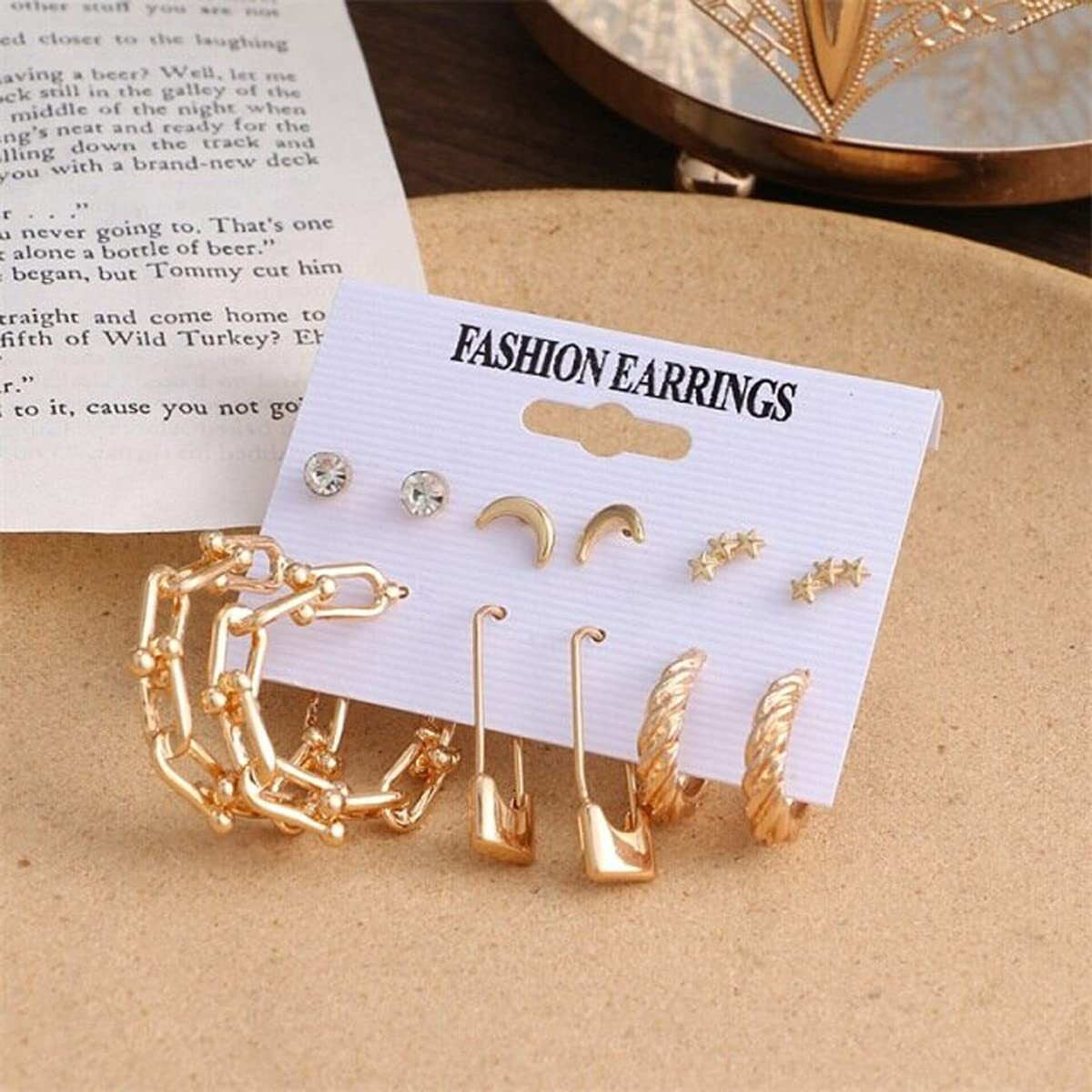 Jewels Galaxy Limited Edition AAA AD Heart Round and Geometric Brilliant 12 Pair of Stud Earrings For Women/Girls (Design 26) (JG-PC-ERGD-8654)