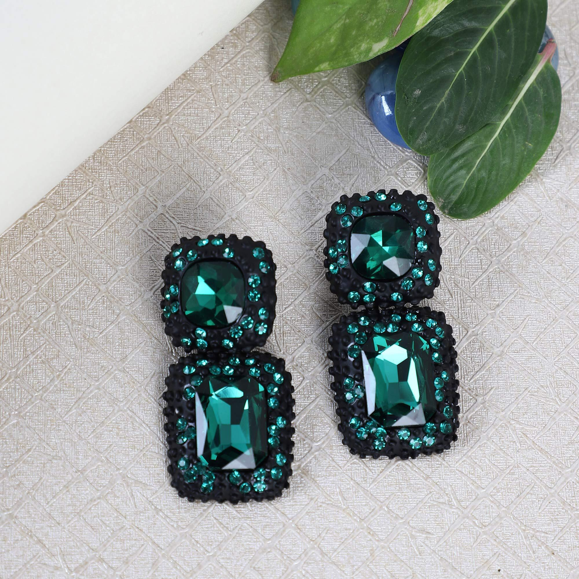 Shining Diva Fashion Latest Stylish Traditional Crystal Dangler Earrings for Women (Green2) (11209er)