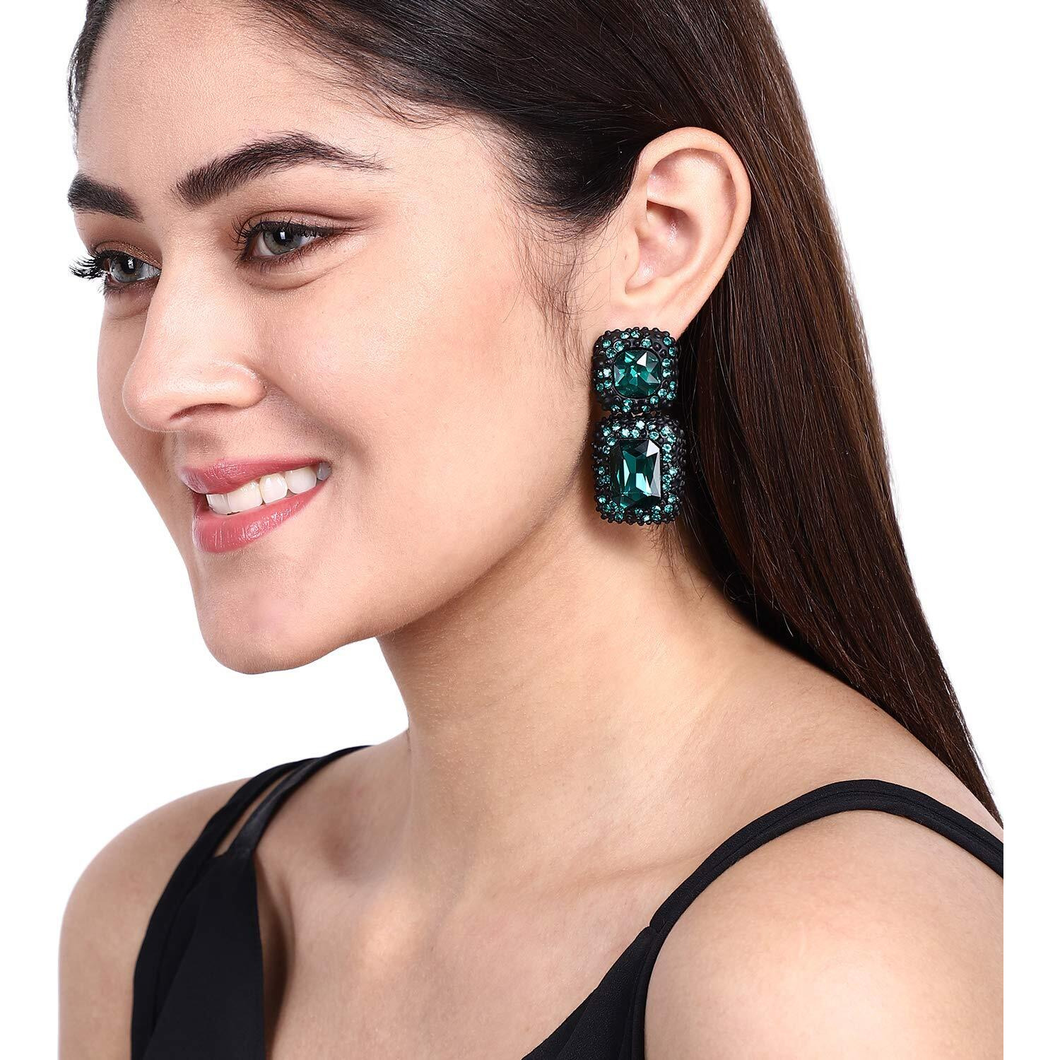 Shining Diva Fashion Latest Stylish Traditional Crystal Dangler Earrings for Women (Green2) (11209er)