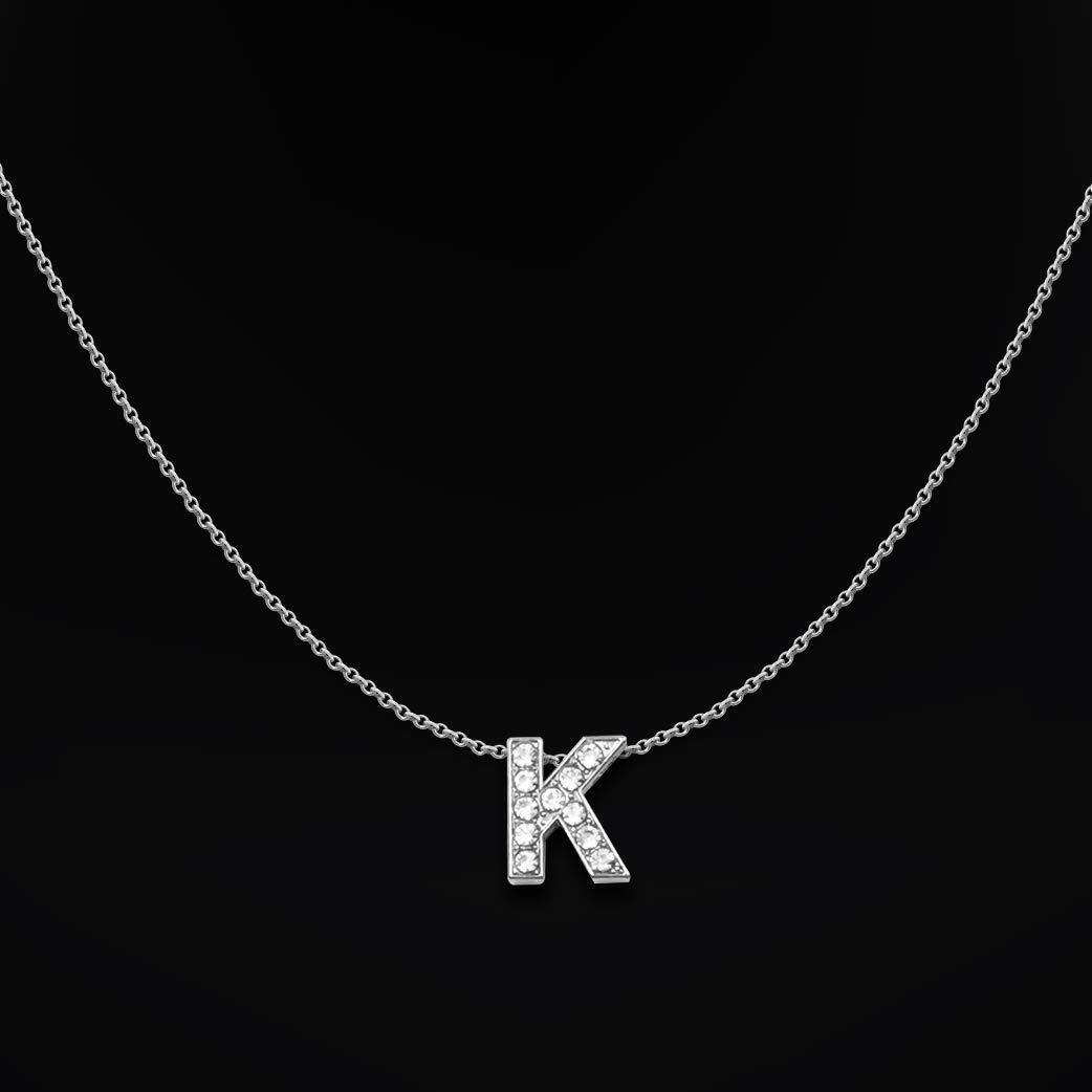 DREAMRAX Glittery Diamond Letter K Pendant With Shiny Silver Polish Chain For Womens
