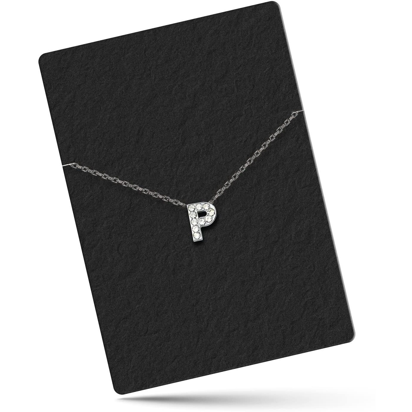 Glittery Diamond Letter P Pendant with Shiny Silver Polish Chain, P Initial Charm