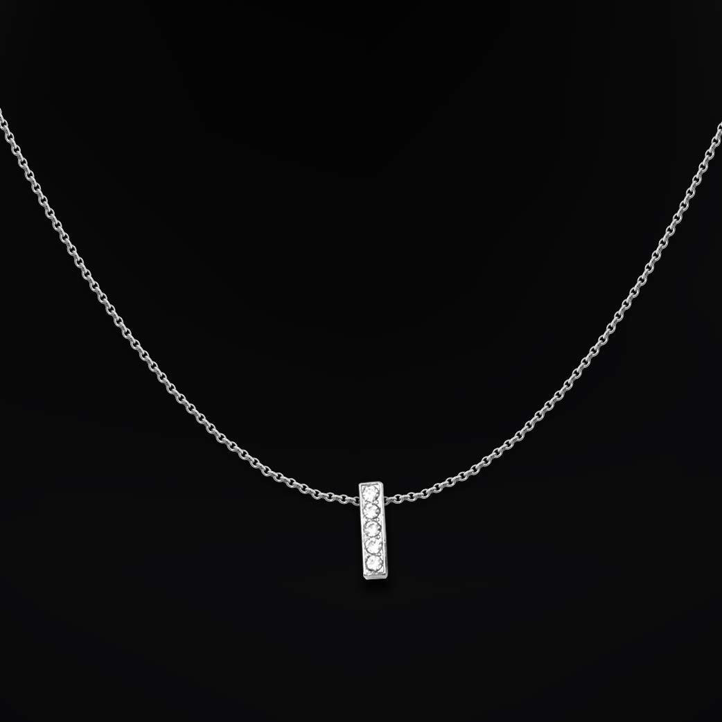DREAMRAX Glittery Diamond Letter I Pendant with Shiny Silver Polish Chain
