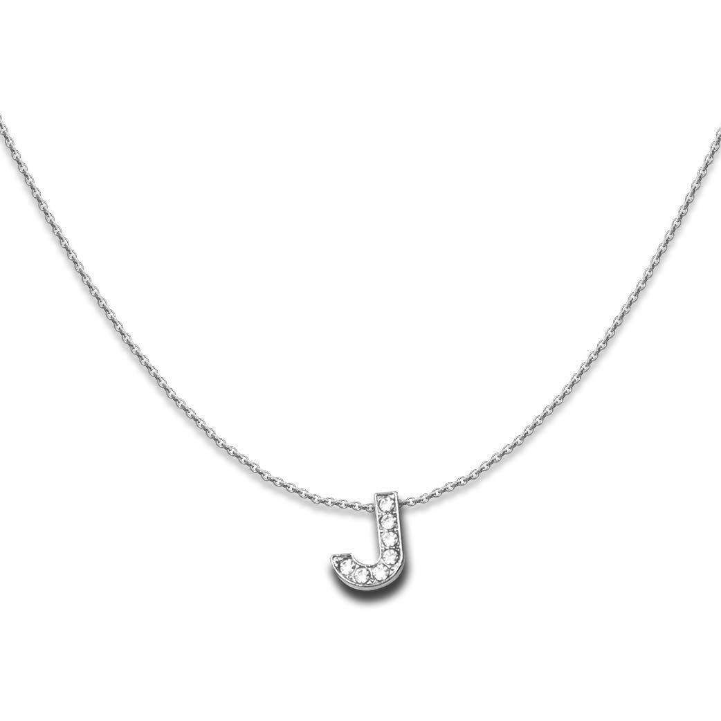 DREAMRAX Glittery Diamond Letter J Pendant With Shiny Silver Polish Chain For Womens