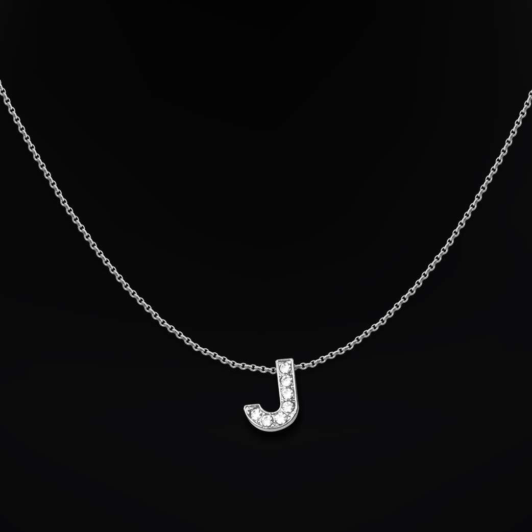 DREAMRAX Glittery Diamond Letter J Pendant With Shiny Silver Polish Chain For Womens