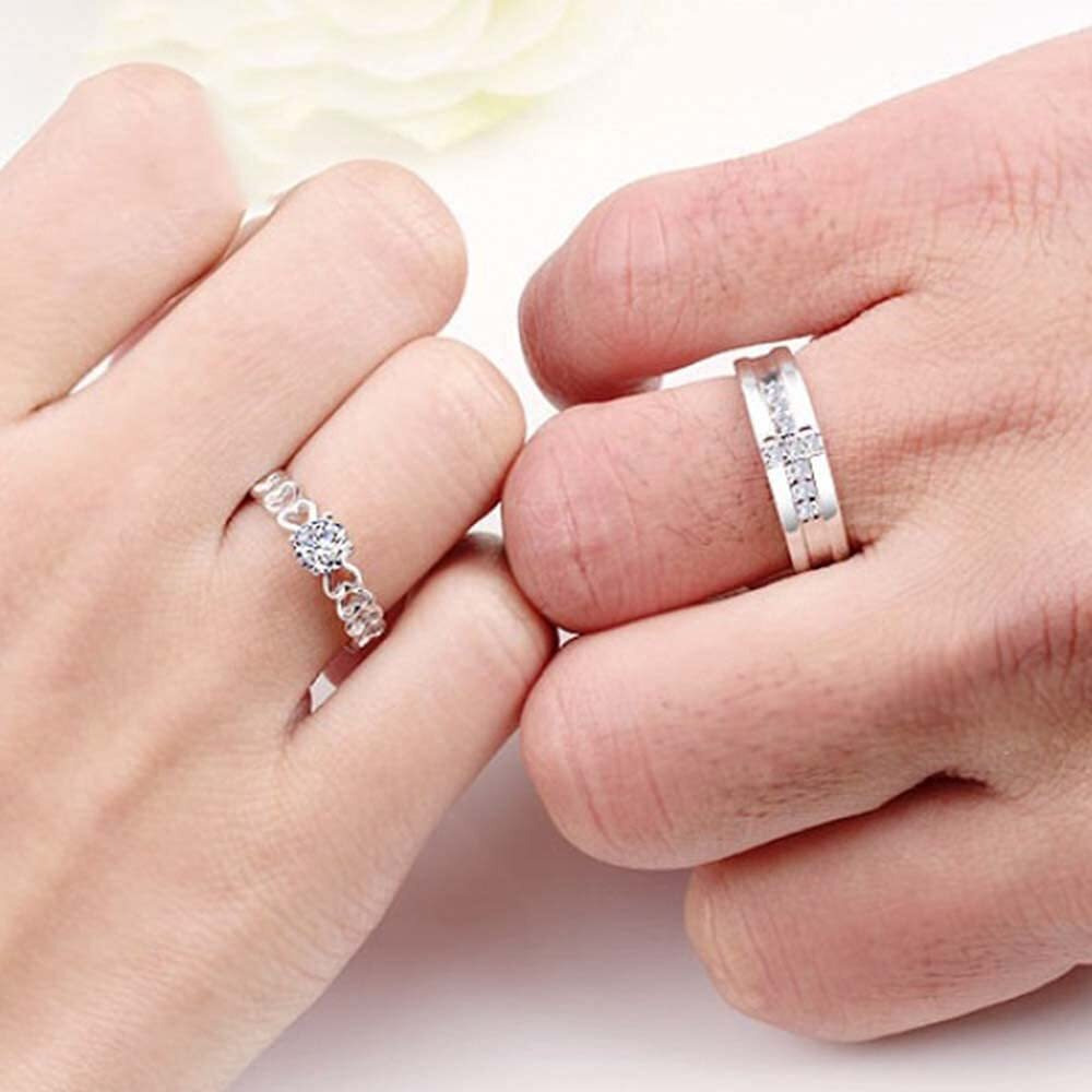 Fashion Frill Delicate Rings For Women Crystal Silver Plated Heart Design Adjustable Silver Ring Finger Couple Ring For Women Girls Men Boys Rings Wife Girlfriend Valentine (American)