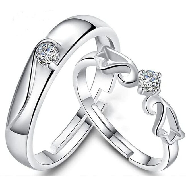 Fashion Frill Delicate Rings For Women Crystal Silver Plated Heart Design Adjustable Silver Ring Finger Couple Ring For Women Girls Men Boys Rings Wife Girlfriend Valentine (Victorian)