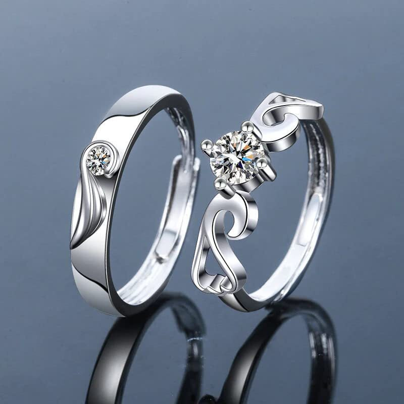 Fashion Frill Delicate Rings For Women Crystal Silver Plated Heart Design Adjustable Silver Ring Finger Couple Ring For Women Girls Men Boys Rings Wife Girlfriend Valentine (Victorian)