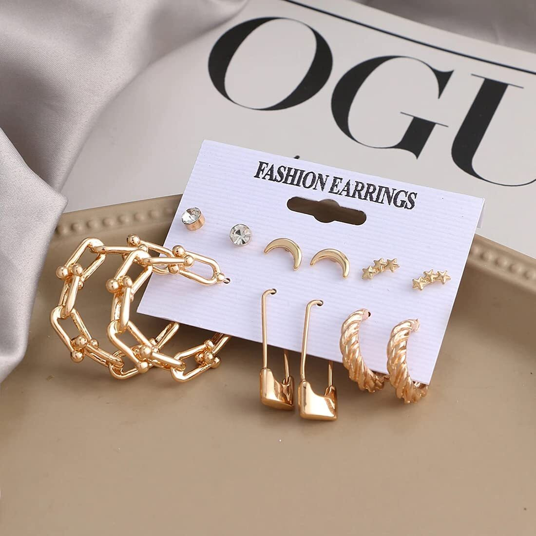 Jewels Galaxy Stylish Pearl & AD Multi Designs Stunning 6 Pair of Earrings Jewellery For Women & Girls (Design 5)