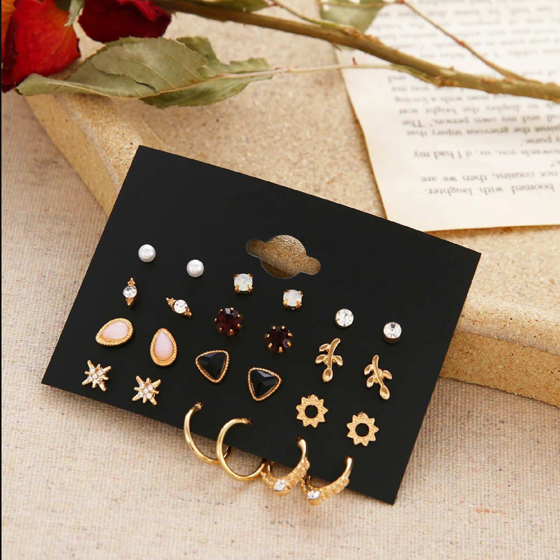 Fashion Frill Exclusive Heart Floral Multi Designer Gold Plated Stud Earrings For Women Girls Western Stylish Latest Fancy Earrings Set 24 Pair Of Earrings (Minimal)