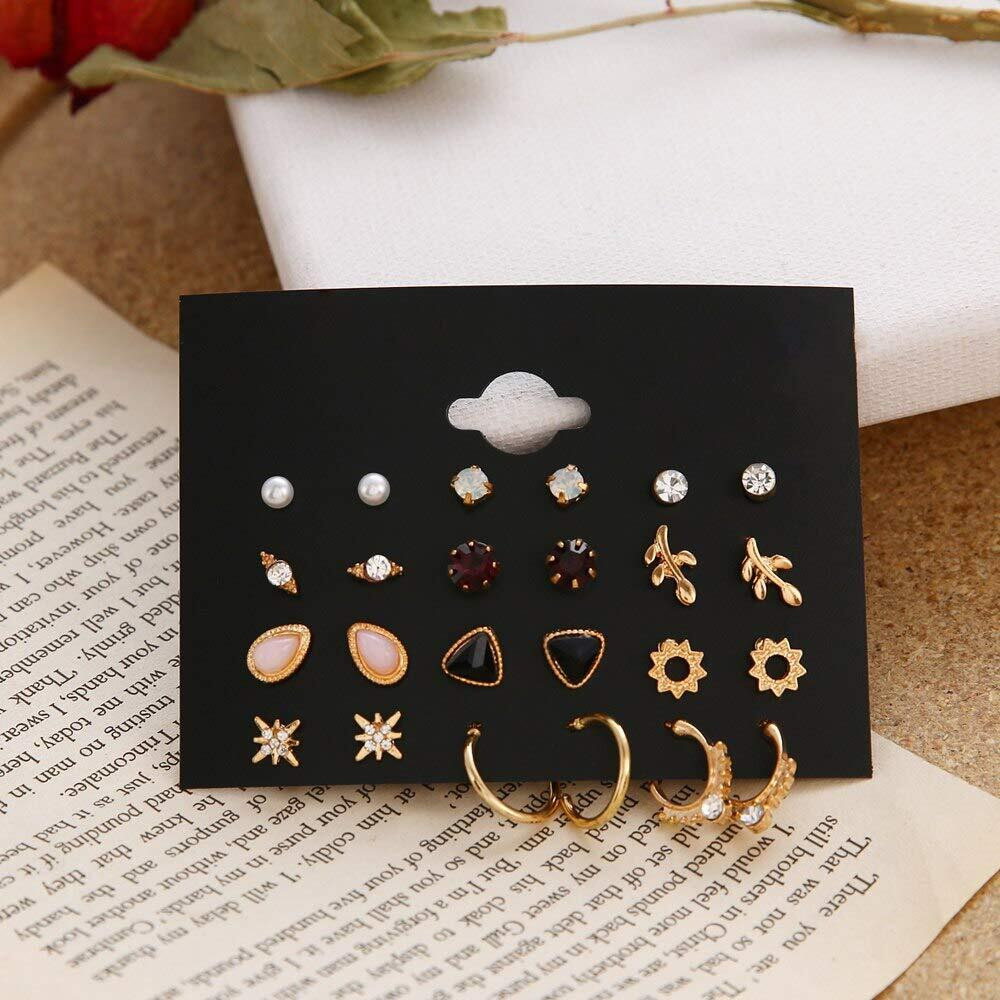 Fashion Frill Exclusive Heart Floral Multi Designer Gold Plated Stud Earrings For Women Girls Western Stylish Latest Fancy Earrings Set 24 Pair Of Earrings (Minimal)