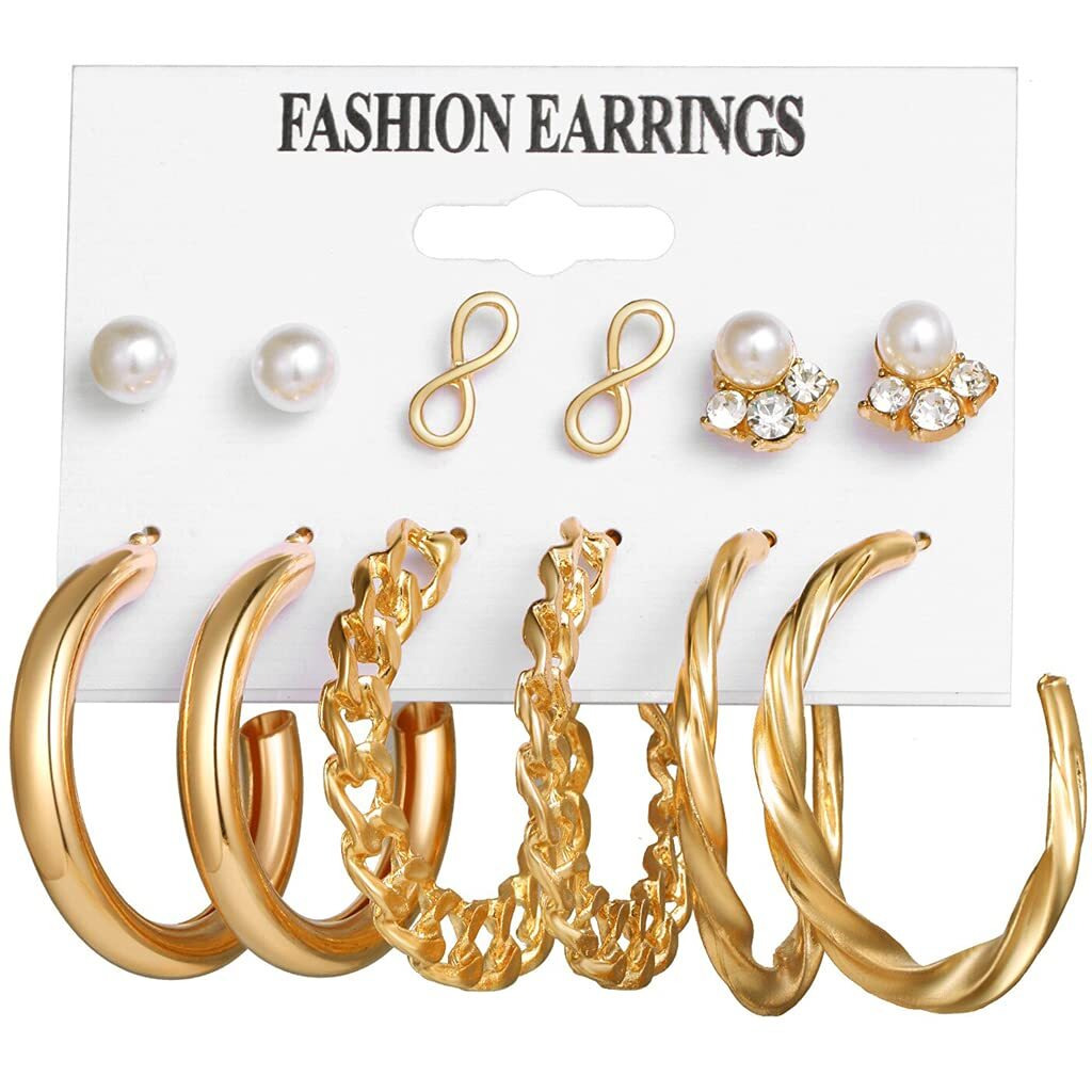 Jewels Galaxy Stylish Pearl & AD Multi Designs Stunning 6 Pair of Earrings Jewellery For Women & Girls (Design 4)