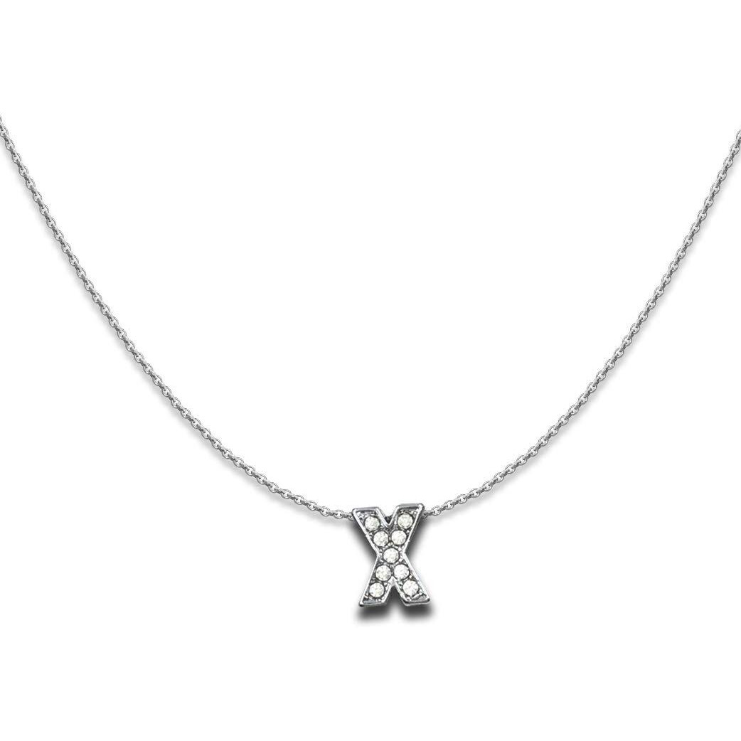 DREAMRAX Glittery Diamond Letter X Pendant with Shiny Silver Polish Chain