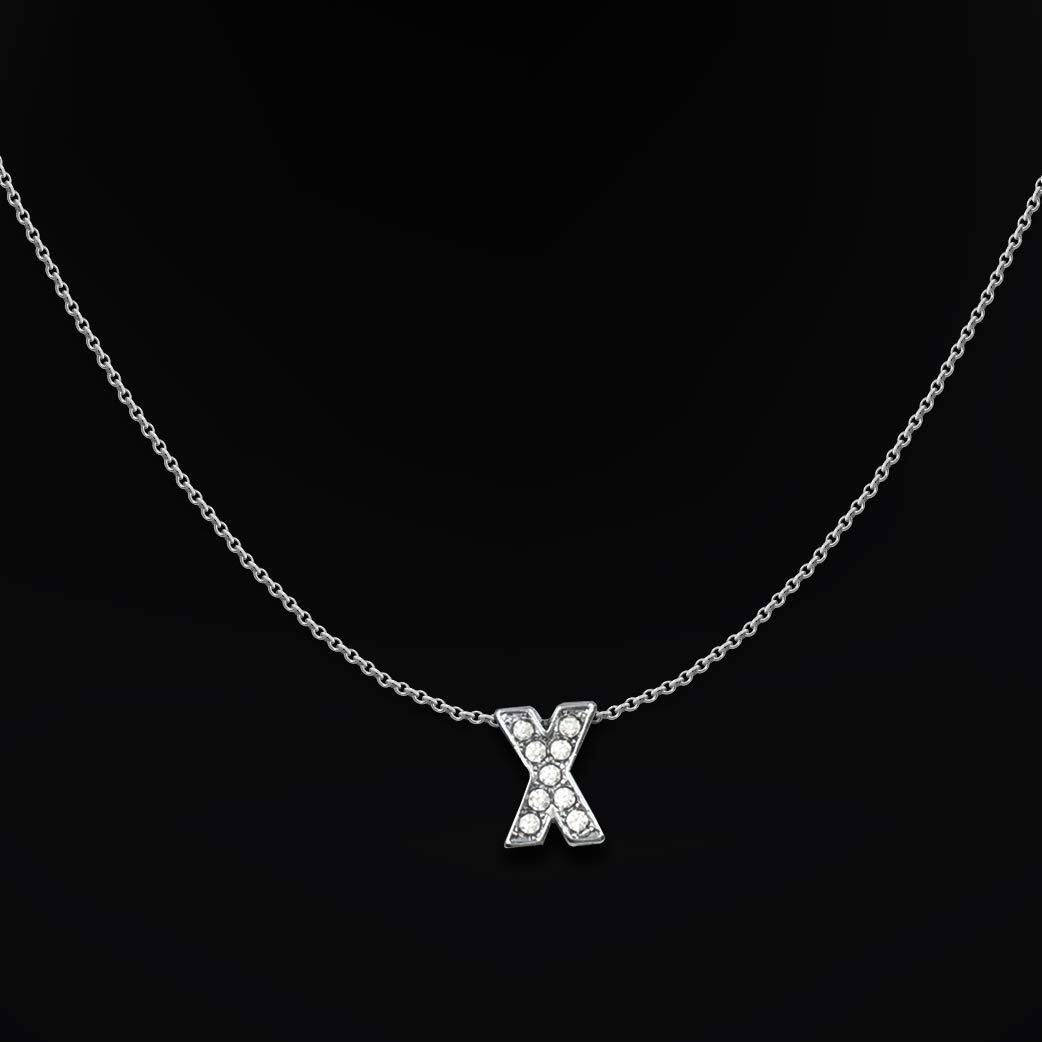 DREAMRAX Glittery Diamond Letter X Pendant with Shiny Silver Polish Chain