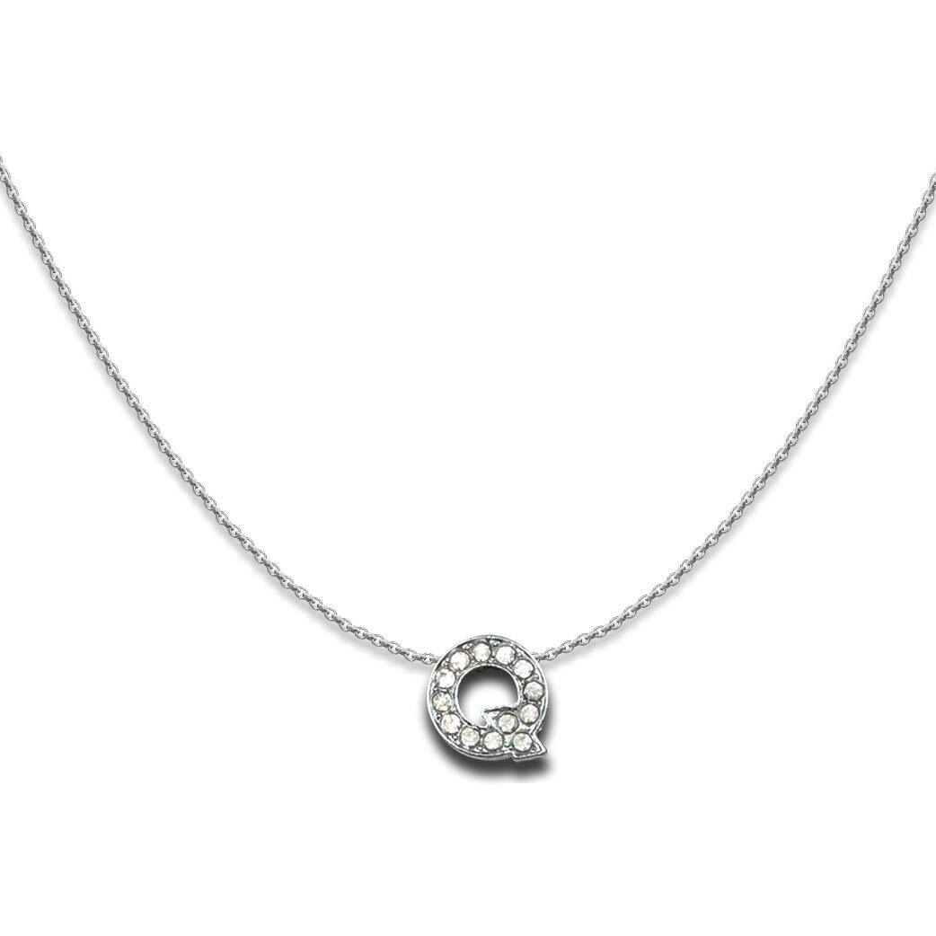 DREAMRAX Glittery Diamond Letter Q Pendant with Shiny Silver Polish Chain