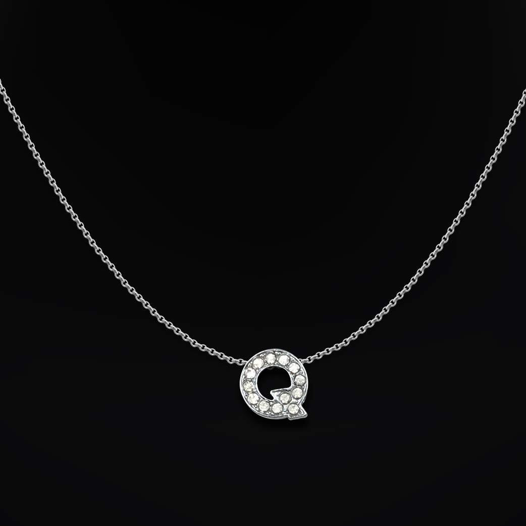 DREAMRAX Glittery Diamond Letter Q Pendant with Shiny Silver Polish Chain