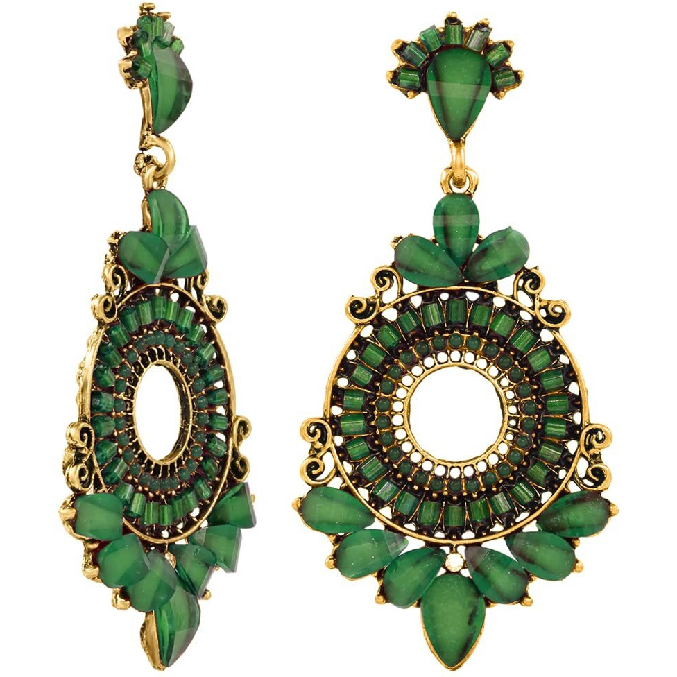 Nakabh Ethnic Gold Plated Oxidised Alloy Jhumki Earrings for Women Stylish (Design 02 (Green))