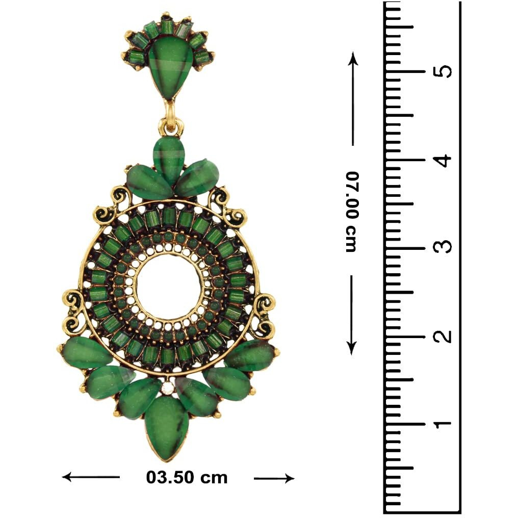 Nakabh Ethnic Gold Plated Oxidised Alloy Jhumki Earrings for Women Stylish (Design 02 (Green))