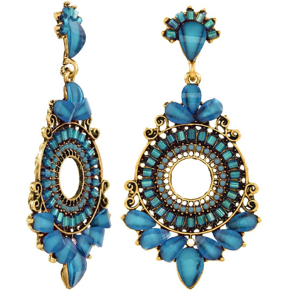 Nakabh Ethnic Gold Plated Oxidised Alloy Jhumki Earrings for Women Stylish (Design 02 (Aqua))