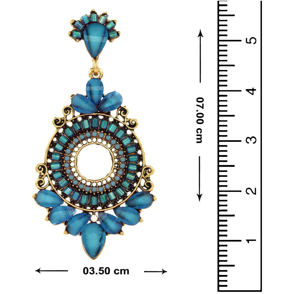 Nakabh Ethnic Gold Plated Oxidised Alloy Jhumki Earrings for Women Stylish (Design 02 (Aqua))
