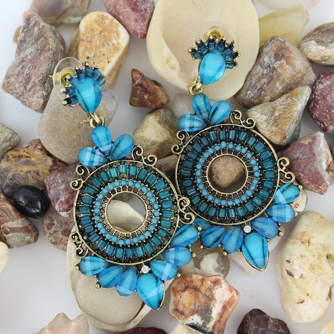 Nakabh Ethnic Gold Plated Oxidised Alloy Jhumki Earrings for Women Stylish (Design 02 (Aqua))