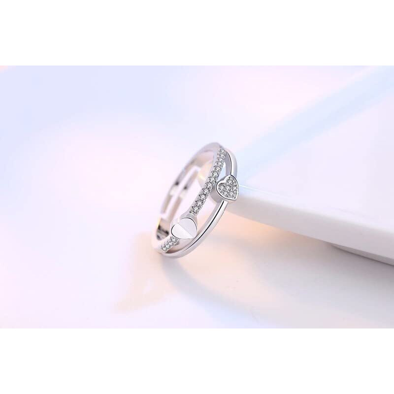 Fashion Frill Mesmerizing Heart Design American Diamond Platinum Plated Adjustable Ring For Women & Girls