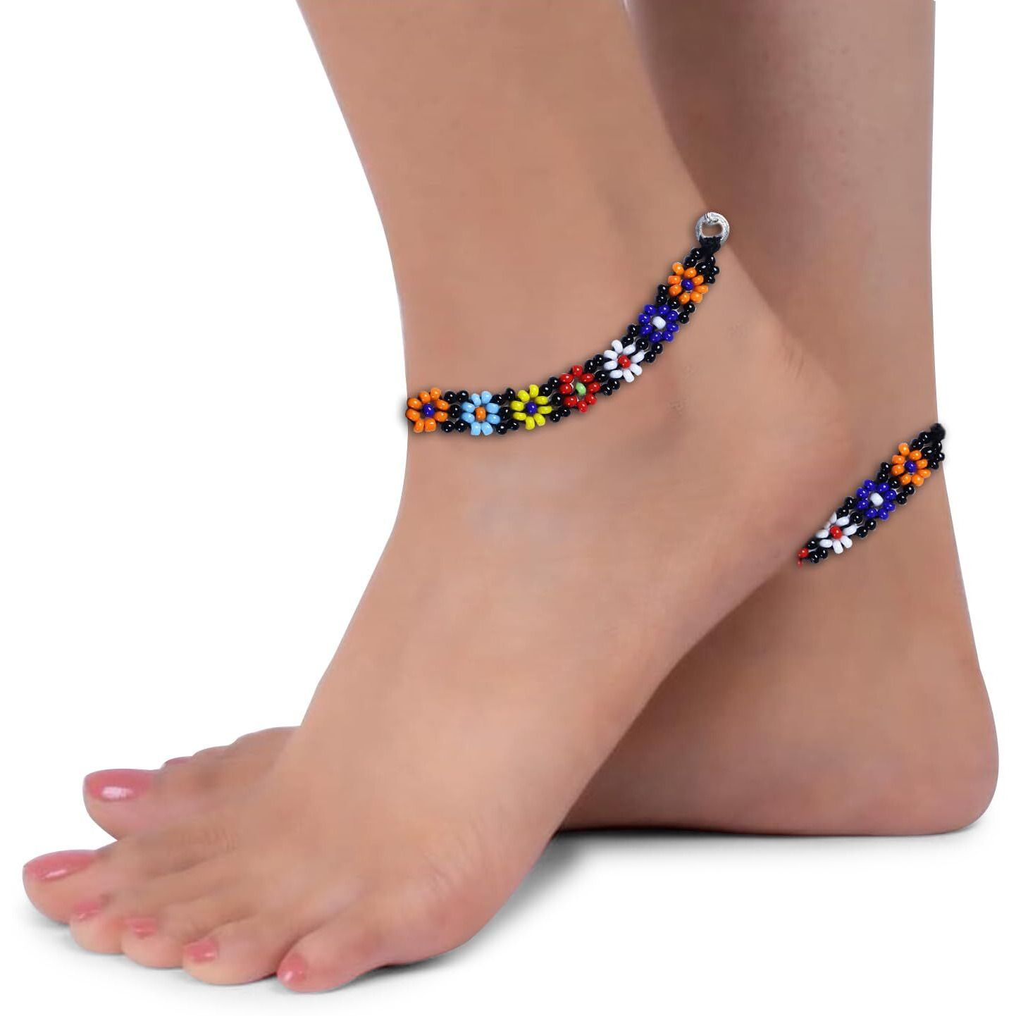 Prapti Handicrafts Beads Anklets Barefoot Jewelry/Foot Wear Payal for Women/Girls (Pack of 1) (black daisychain multi)
