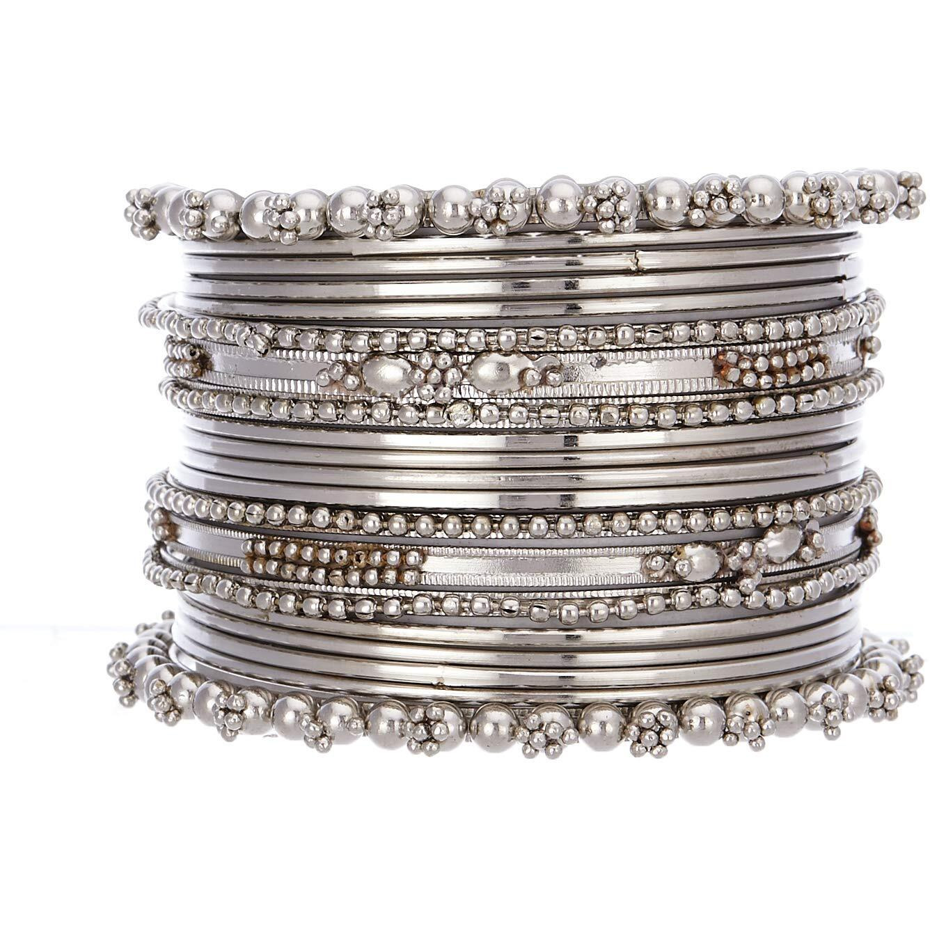 KENNICE Set Of 20 Oxidized Silver-Plated Traditional Bangles Set Jewellery For Girls & Women