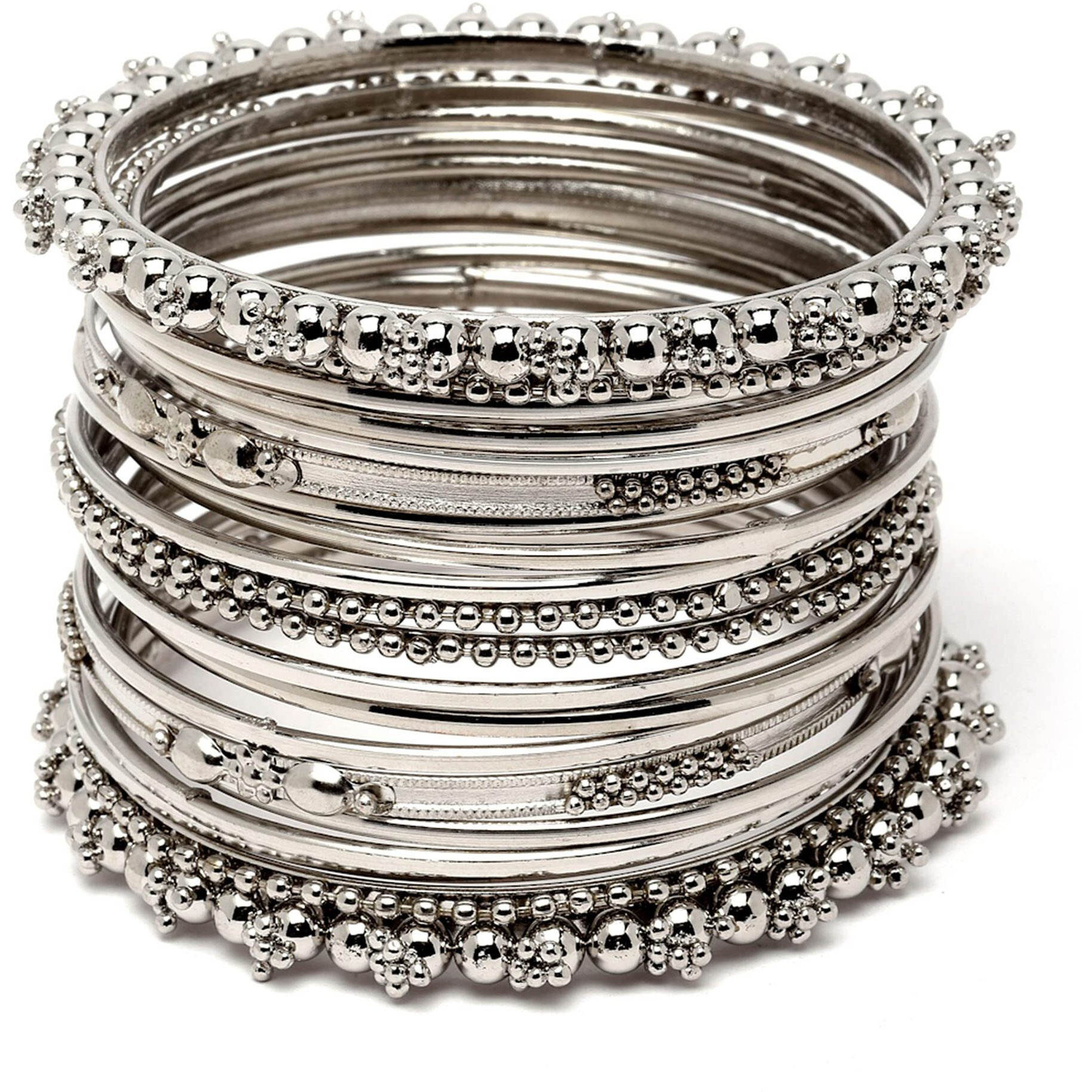 KENNICE Set Of 20 Oxidized Silver-Plated Traditional Bangles Set Jewellery For Girls & Women
