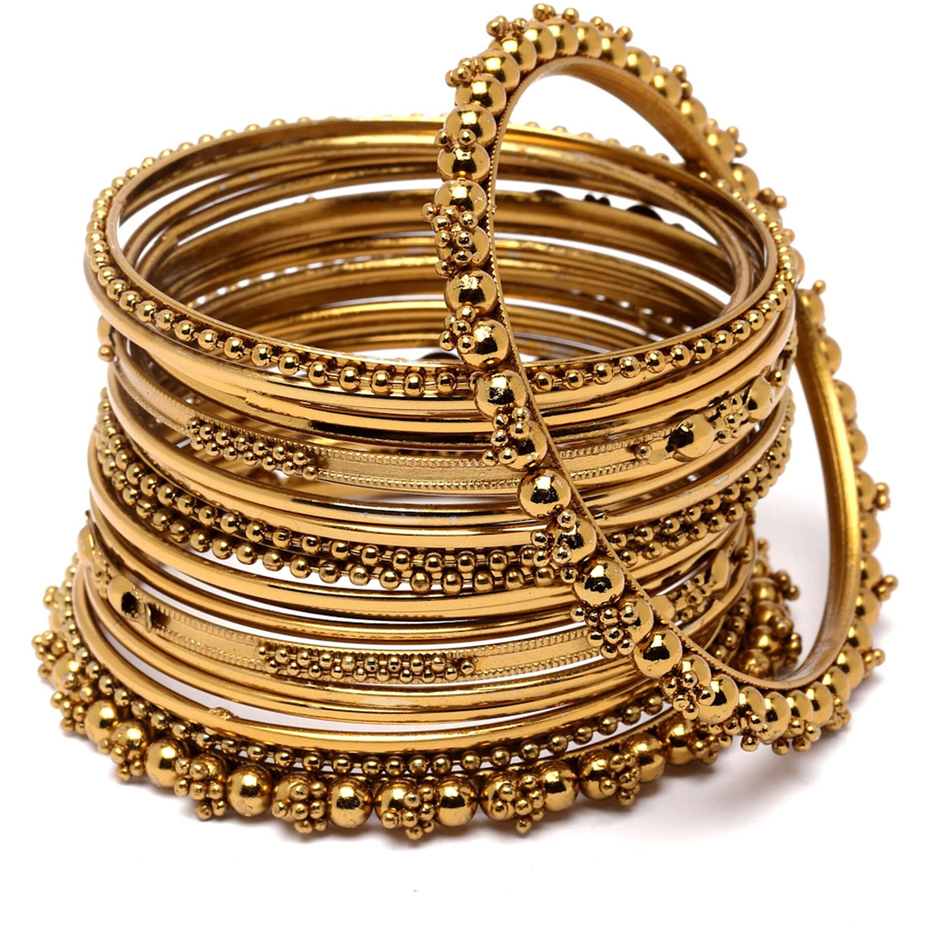 KENNICE Set Of 20 Antique Look Oxidised Mehandi Toned Classic Textured Bangles Set For Women & Girls
