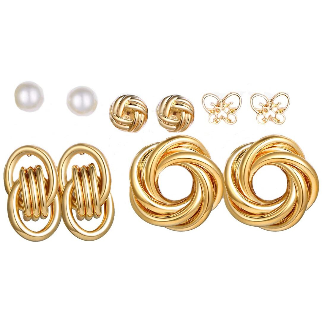 Jewels Galaxy Stylish Pearl & AD Multi Designs Stunning 6 Pair of Earrings Jewellery For Women & Girls (Design 3)