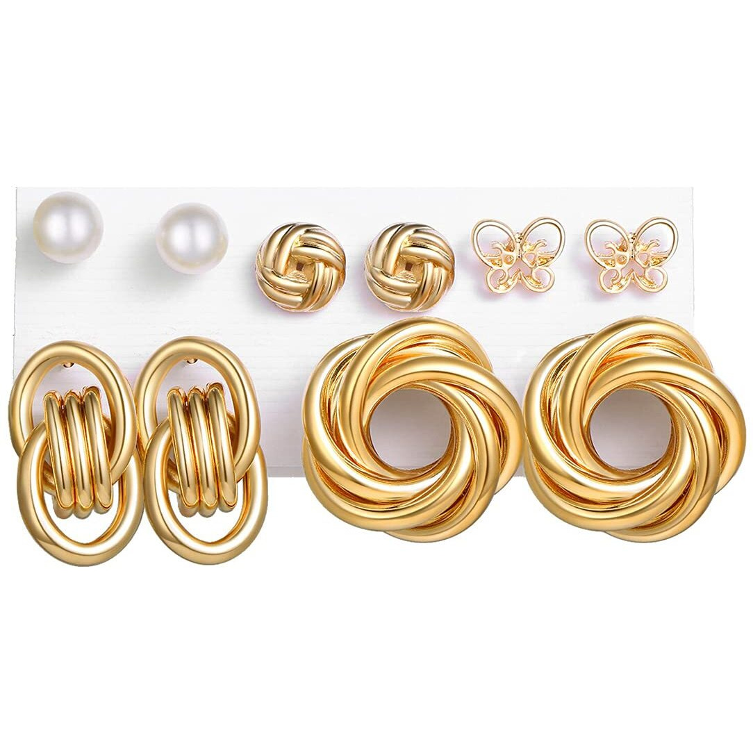 Jewels Galaxy Stylish Pearl & AD Multi Designs Stunning 6 Pair of Earrings Jewellery For Women & Girls (Design 3)
