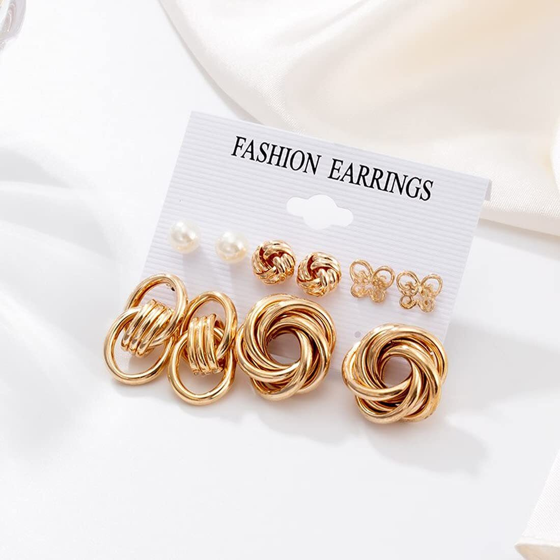 Jewels Galaxy Stylish Pearl & AD Multi Designs Stunning 6 Pair of Earrings Jewellery For Women & Girls (Design 3)
