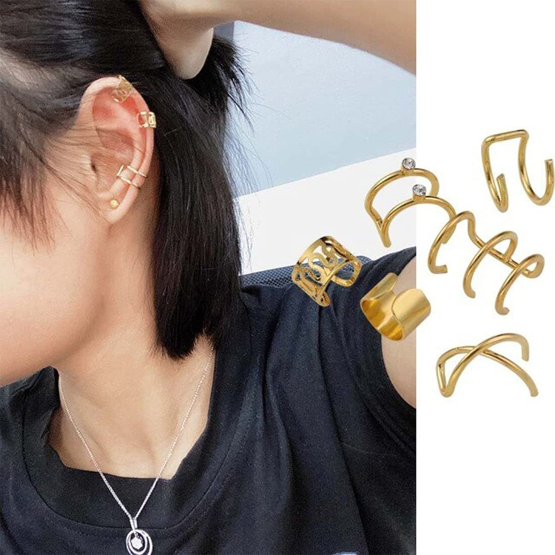 Jewels Galaxy Gold Plated Ear Cuffs Combo For Women/Girls (Style 1) (JG-PC-ERG-8658)