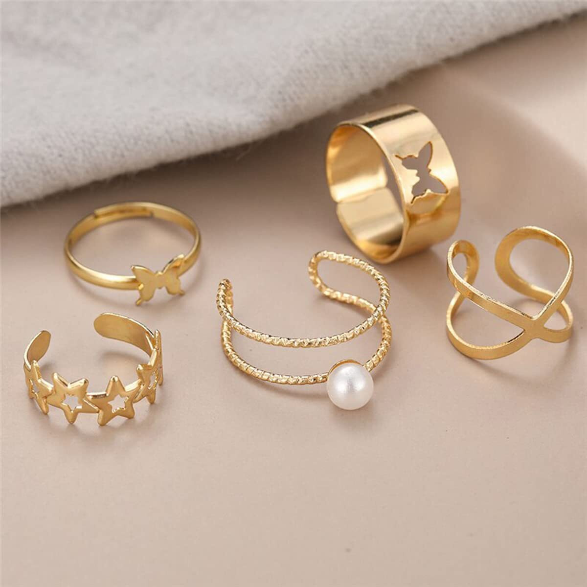 Jewels Galaxy Mesmerizing Vintage Gold Plated Stunning Rings For Women/Girls (Mixed Sizes) (Design 25)
