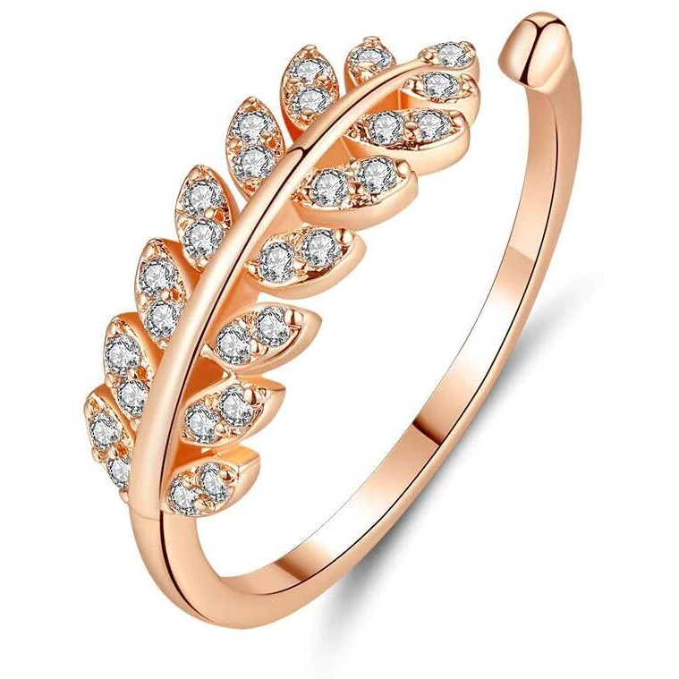 Fashion Frill Ravishing Leaf Design American Diamond 18K Rose Gold Plated Adjustable Ring For Women & Girls