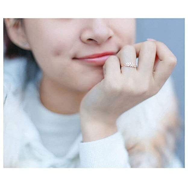 Fashion Frill Ravishing Leaf Design American Diamond 18K Rose Gold Plated Adjustable Ring For Women & Girls