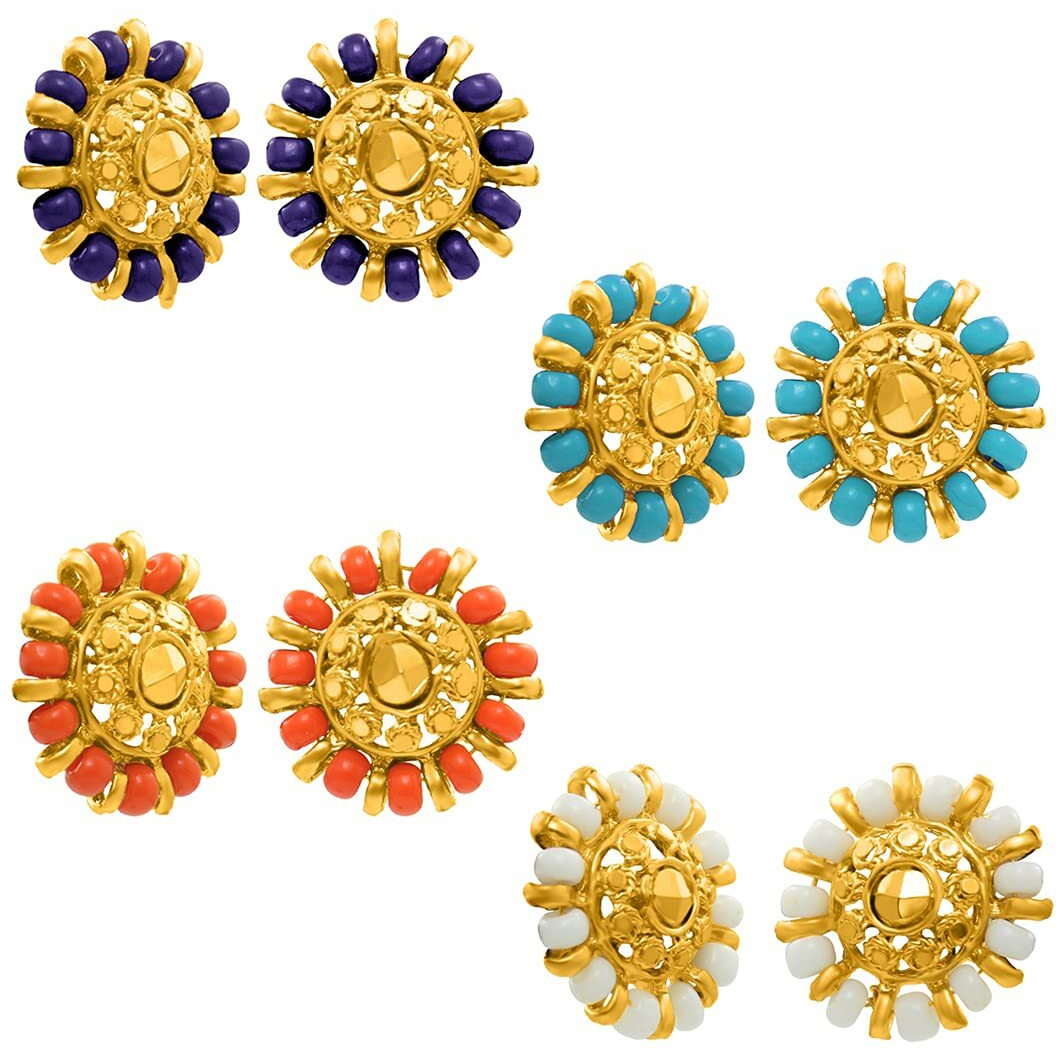 Nakabh Combo of 4 Gold Plated Moti Stud Tops Earrings for Women (Pack of 4 Pairs) (Combo - 07)