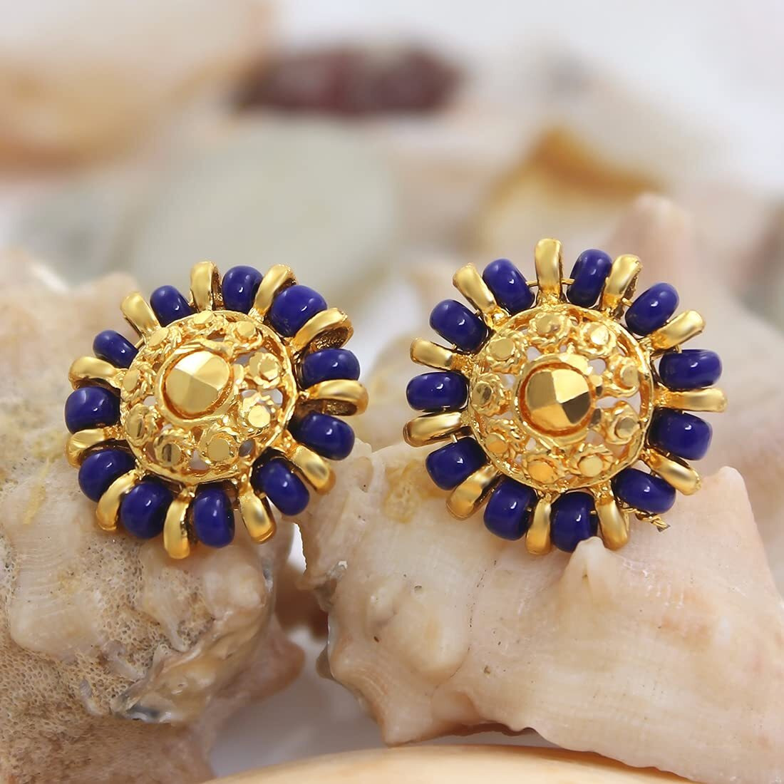 Nakabh Combo of 4 Gold Plated Moti Stud Tops Earrings for Women (Pack of 4 Pairs) (Combo - 07)